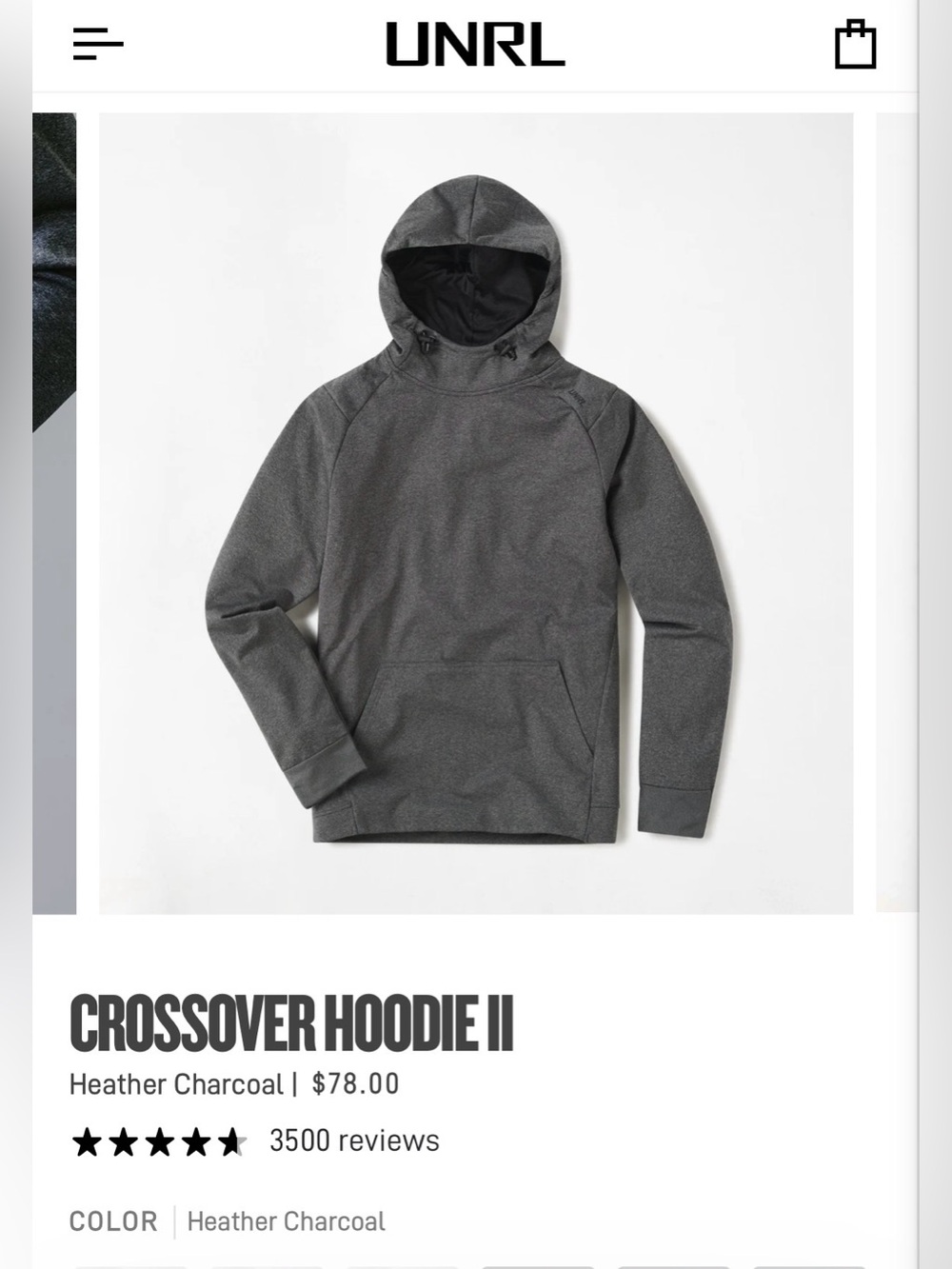 UNRL Crossover Hoodie II - Heather Charcoal Men’s size M